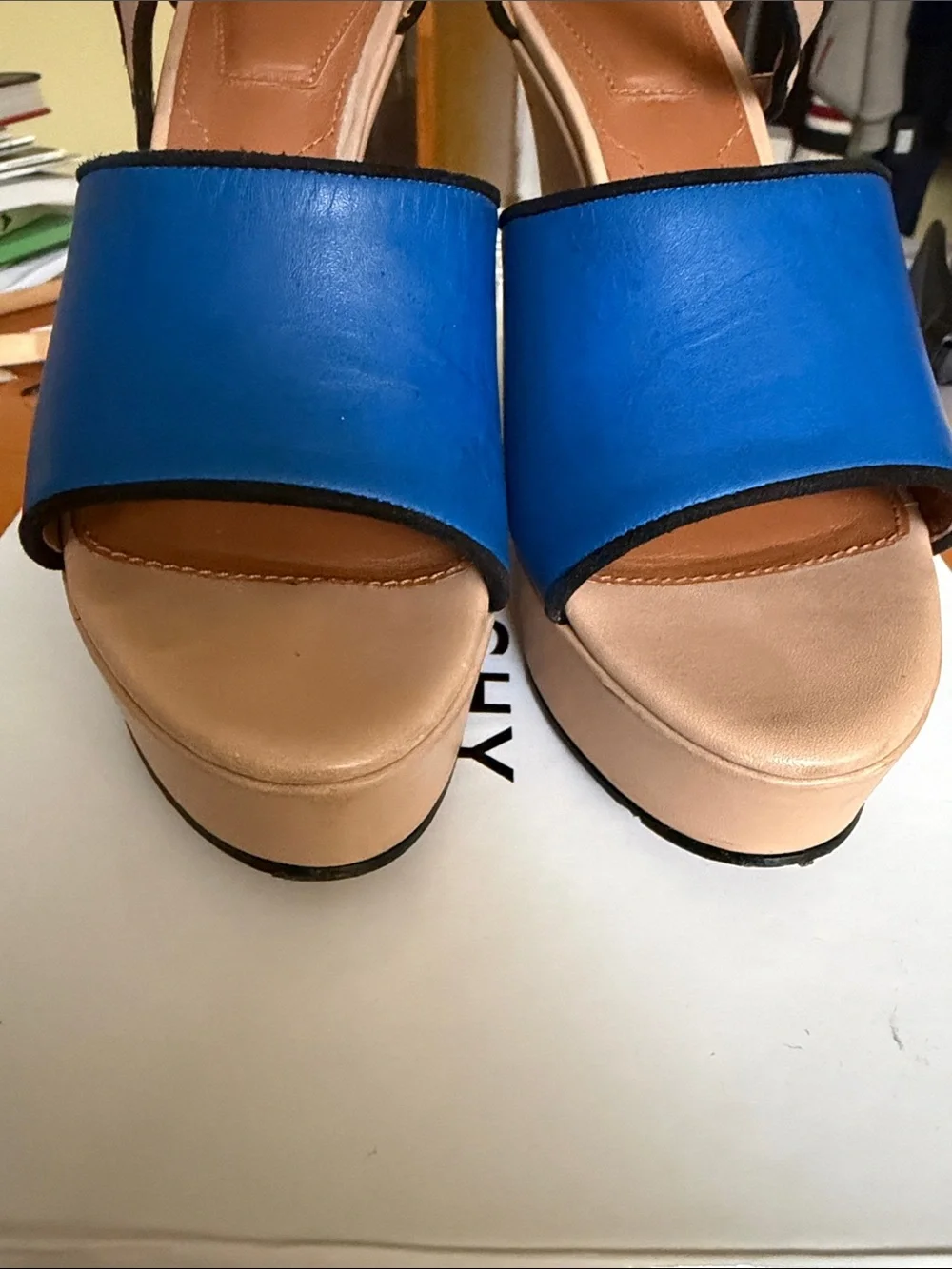 Givenchy Blue and Beige Leather Platform Sandals SIZE 36 MADE IN ITALY